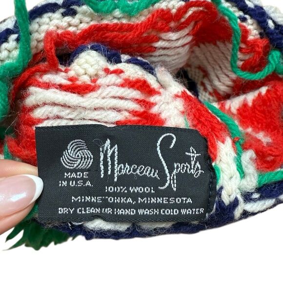 MCM Vintage Marceau Sports Knot Wool Pom Pom Beanie Skip Cap Women’s OS Blue - Picture 3 of 5